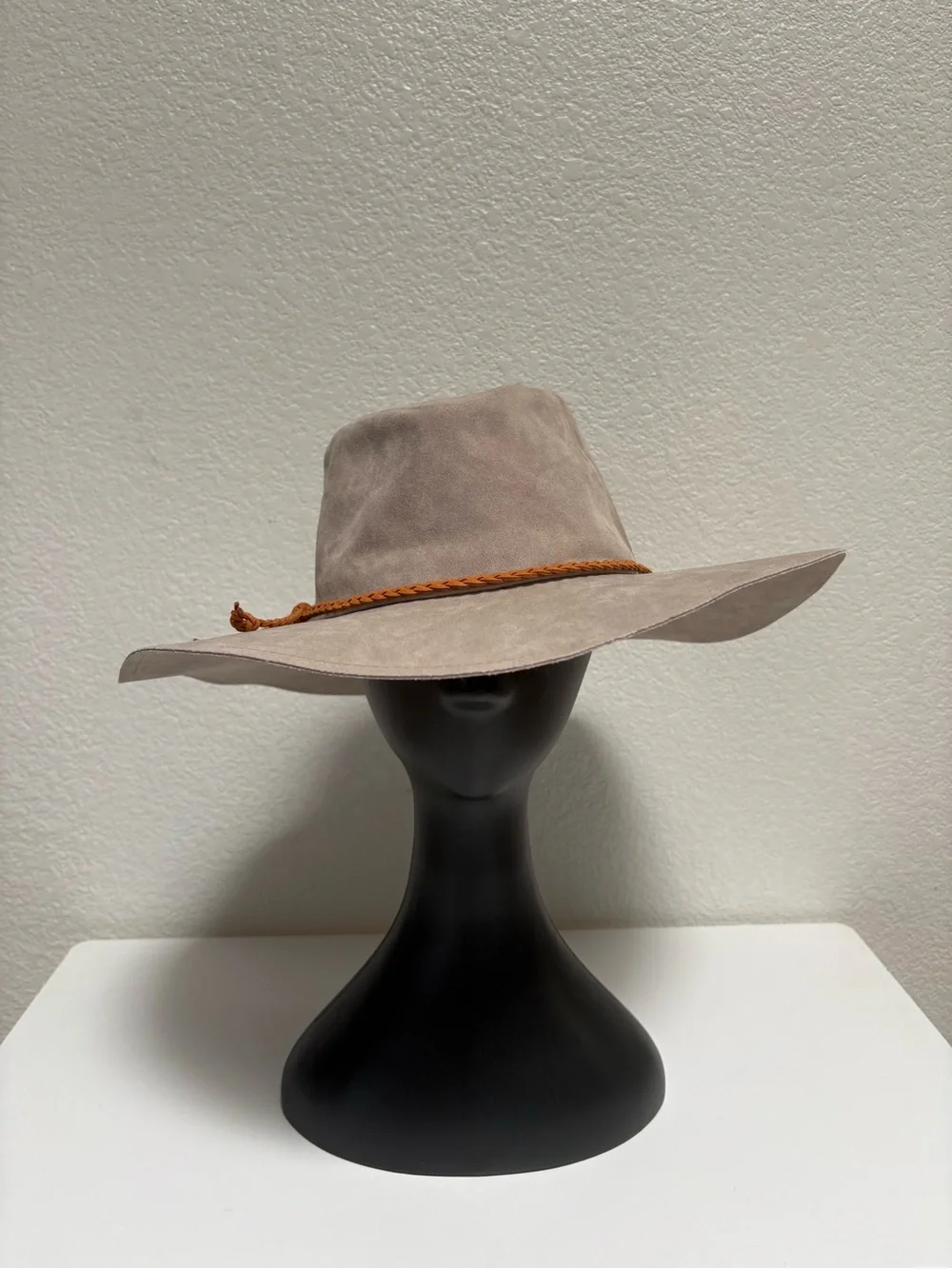 Altar'd State Taupe Suede Wide-Brim Hat with Brown Braided Band